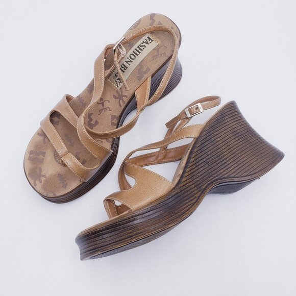 Vintage 90s Y2K Fashion Bug Platform Wedge Sandals Strappy Chunky Size 9 - Picture 1 of 11